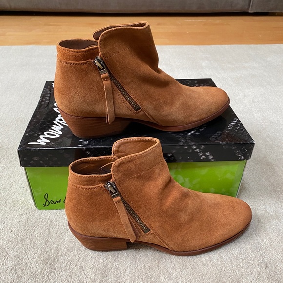 SAM EDELMAN Camel Suede Ankle Booties - Wide - Picture 2 of 10